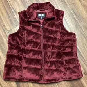 BraeFair Burgundy Velvet Puffer Vest Full Zip Stand Pockets Women Plus Size 2X